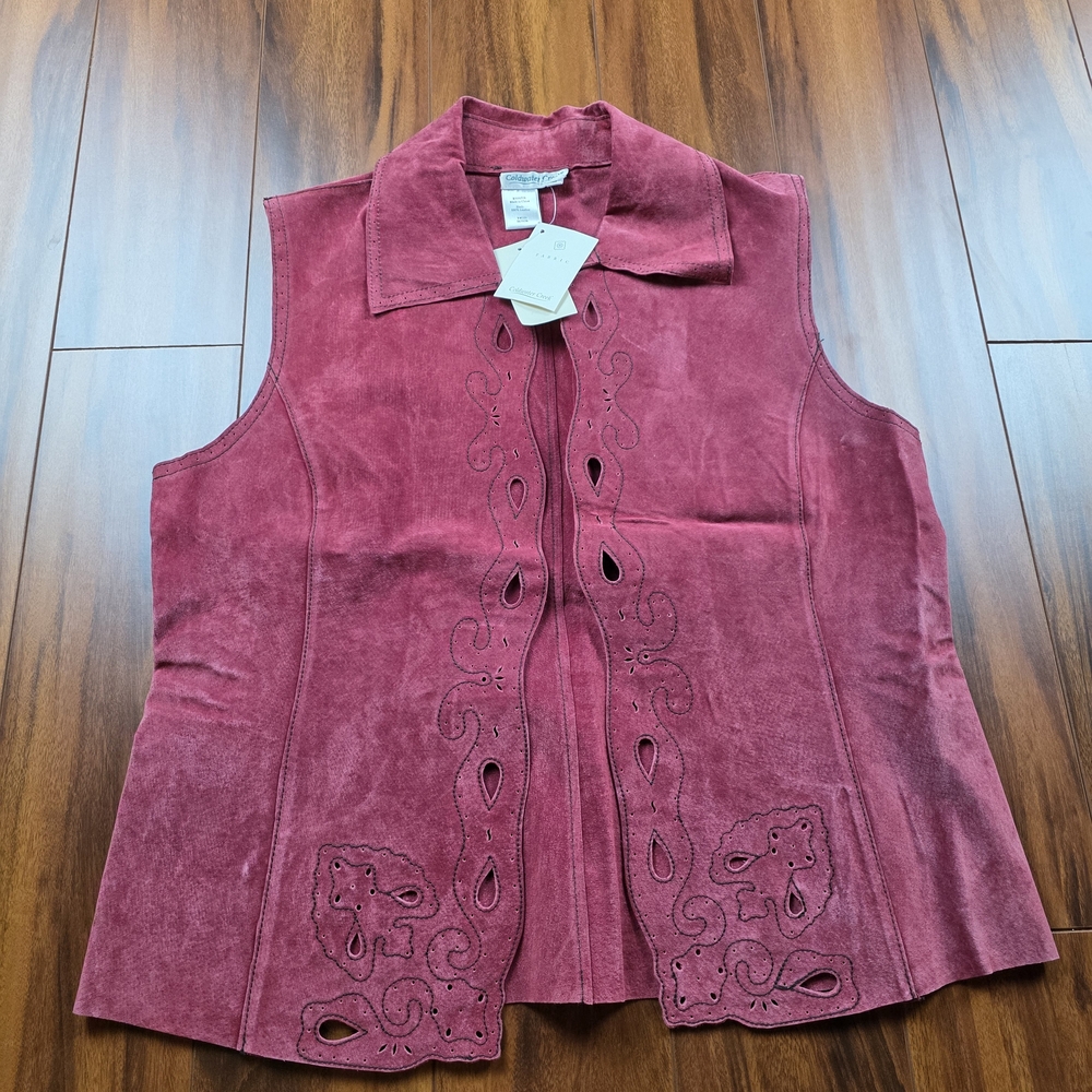 Coldwater Creek Genuine Suede Leather Cutout Vest Burgundy Red Size Medium